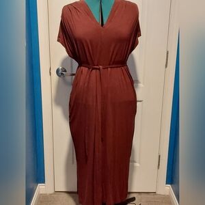 Brown V-Neck Dress